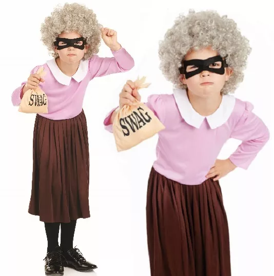 Girls Gangsta Granny Fancy Dress Costume Childs Gangster Burglar Book Day Outfit