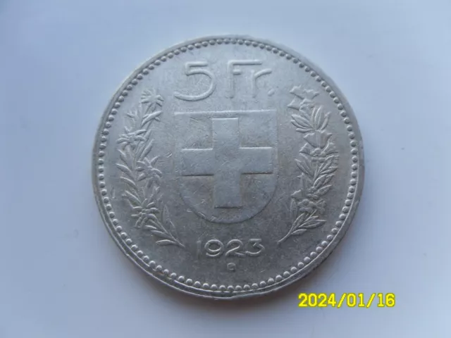 Switzerland - Silver 5 Francs 1923 B