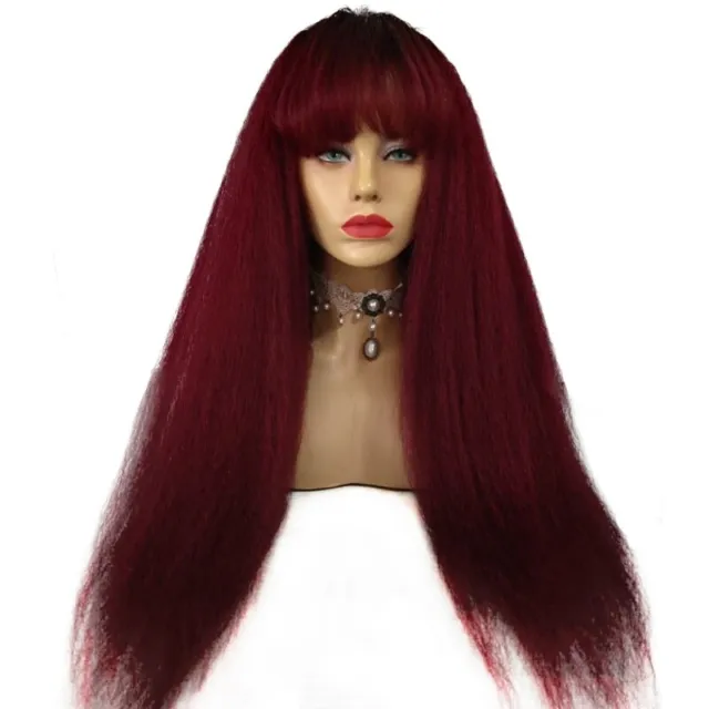 30inch kinky yaki straight ombre red burgundy 100% human hair lace front wig