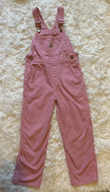 Pink Carhartt Overalls Girls 6X Heart Buttons Bib Denim