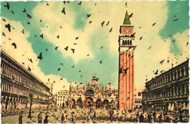 Venice Italy St. Mark's Square and a Flock of Pigeons Postcard