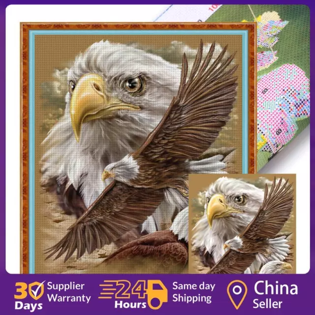 Full Embroidery Eco-cotton Thread 11CT Printed Bald Eagle Cross Stitch 40x45cm ☘