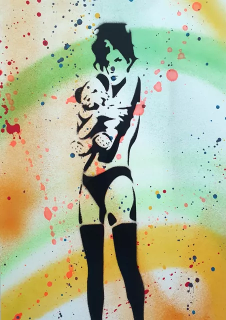 SPACO signed  FILLE girl OURS tableau pop STREET ART graffiti  pochoir banksy