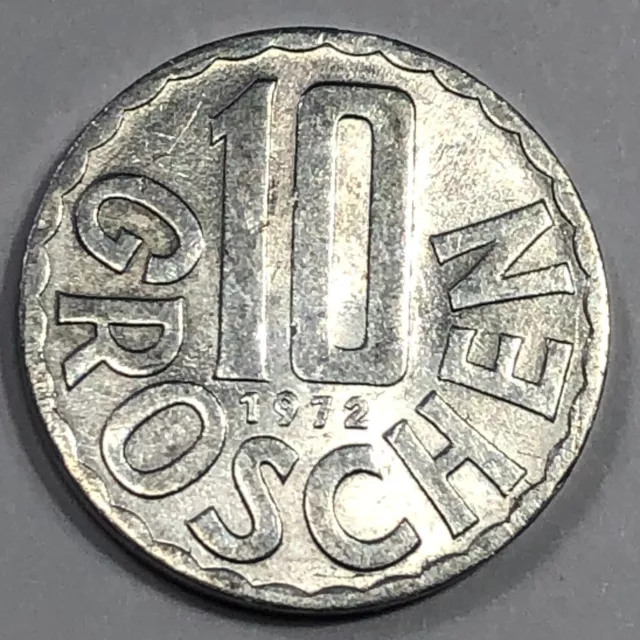 1972  Austria Uncirculated Ten Groschen Foreign Coin #2378
