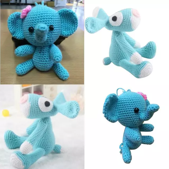 2 Sets Cute Elephant Dogs Crochet Doll Kit for Kids Beginners Learn to Knit