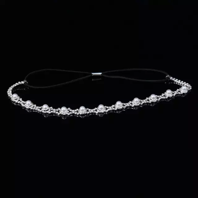 Elastic Rhinestone Headband Wedding Bridal Hair Chain Pearl Crystal Hair Band He