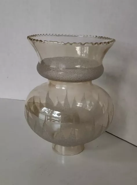 Lamp light Shade 7" Glass Oil Amber Frosted Ruffled Sunburst 2" fitter hurricane