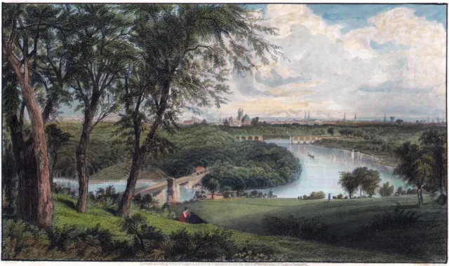 PHILADELPHIA - Ansicht der Stadt sehr schön kolorierter Stahlstich 1873 Original
