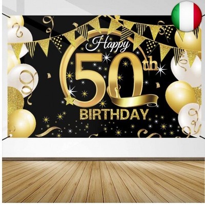 50 Anni di Buon Compleanno Decorazione di Festa per Uomo Donna Poster di Tessuto Sfondo Fotografico 50 Feste di Compleanno 50 Anni Compleanno Festa Decorazioni Oro Nero 50 Striscione di Compleanno 