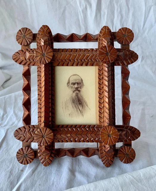 19th Century Miniature Tramp Art Picture Frame Fits 3" x 2 1/4" Hand Carved