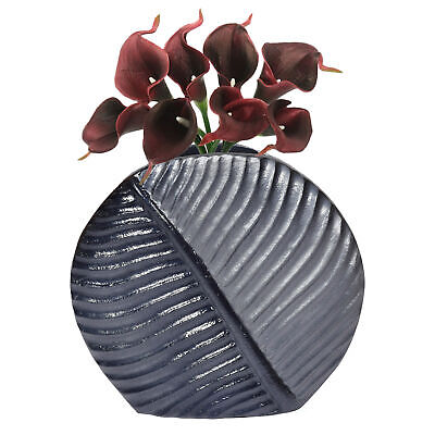 New Aluminium-Casted Leaf Shaped Centerpiece Flower Table Vase, Grey 7.5 Inch