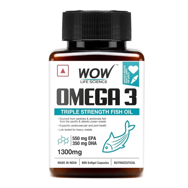 WOW LIFE SCIENCE Omega-3 Fish Oil 1300mg - 550 mg EPA & 350 mg DHA - 60 ...