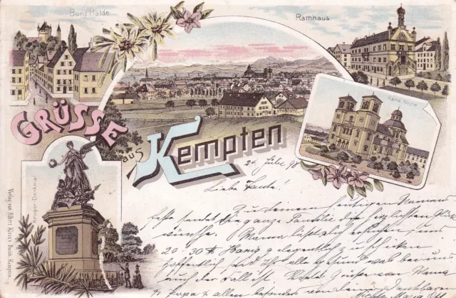 1898, Litho-AK Kempten, Krieger-Denkmal, Burghalde