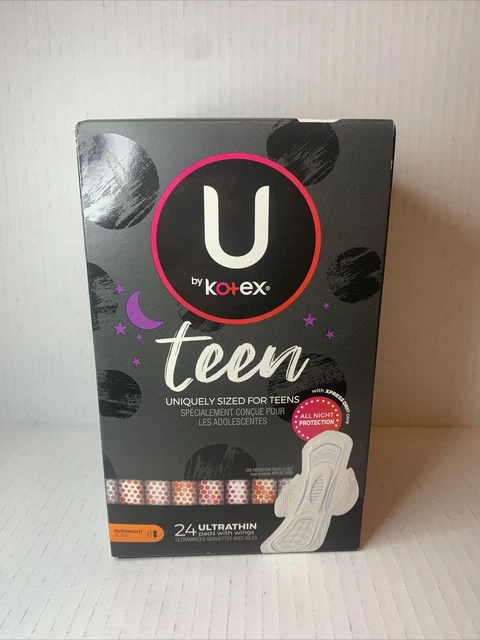 1 pieza Almohadillas femeninas ultrafinas con alas para adolescentes de Kotex, 24 unidades para pasar la noche
