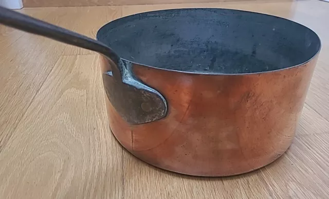 Antique Large Copper Saucepan With Iron Handle