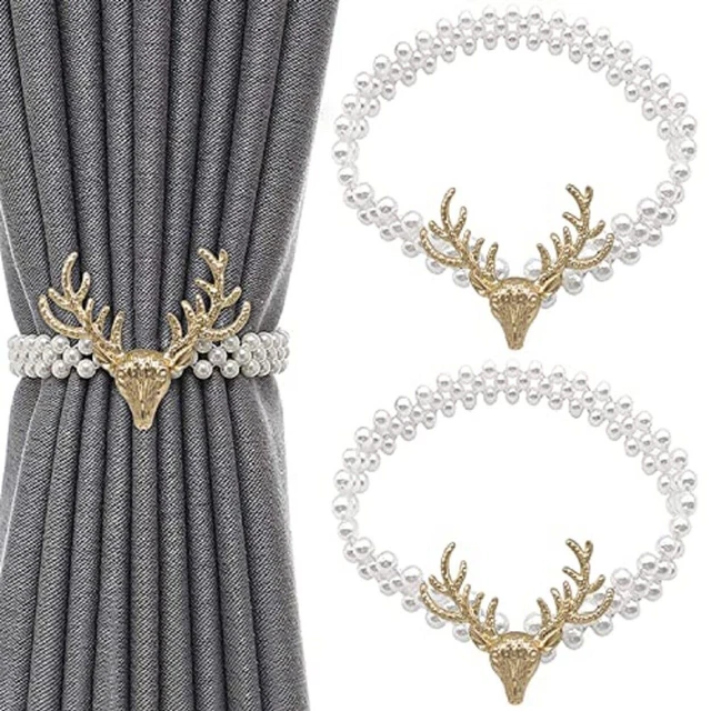 Beautiful Pearl Elastic Rope Curtains TieBacks Golden Set of 2 Pcs
