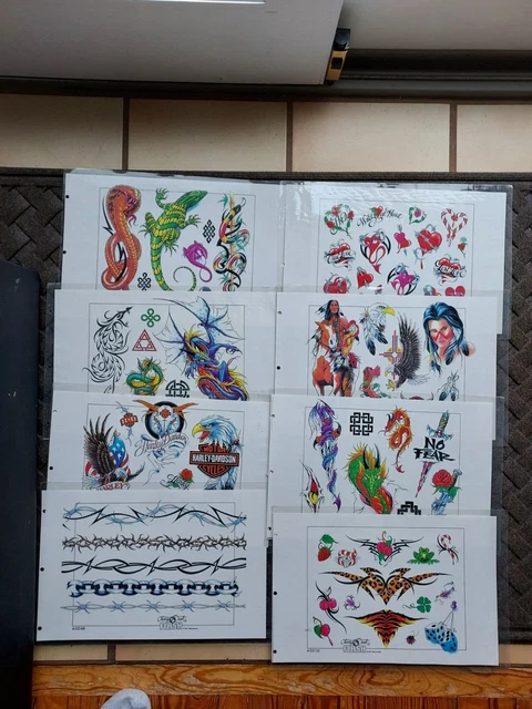 Lote de 8 hojas flash de tatuaje de Cherry Creek de colección para Harley Davidson corazones serpientes (4)