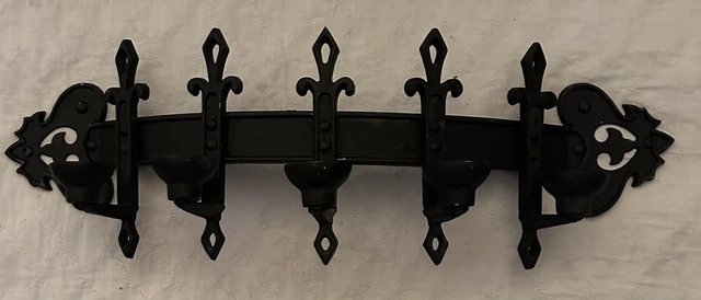 Vintage Metal Brutalist Gothic 5 Candle Wall Sconces Medieval Midwest