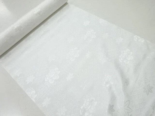 44866# Japanese Kimono / Bolt For Juban / Woven Seigaiha & Flowers