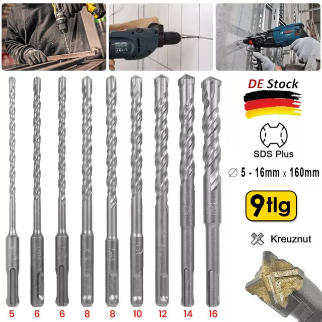 SDS-plus Betonbohrer Set 9tlg Bohrer Steinbohrer Bohrerset Hammerbohrer Ø5-16MM