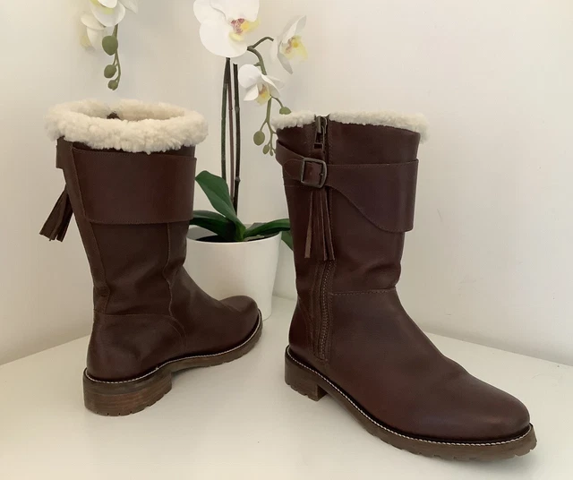 LADIES JOULES TAN Leather Fur Lined Mid Calf Boots UK Size 6 Worn Once 22.00 PicClick UK