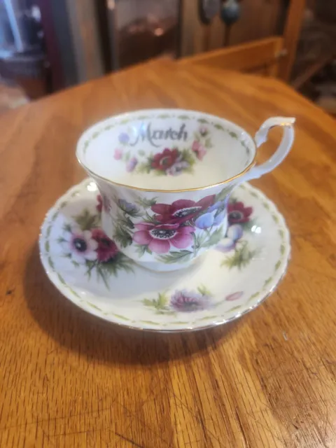 Vintage Royal Albert bone china 'March' Flowers of the Month cup & saucer set