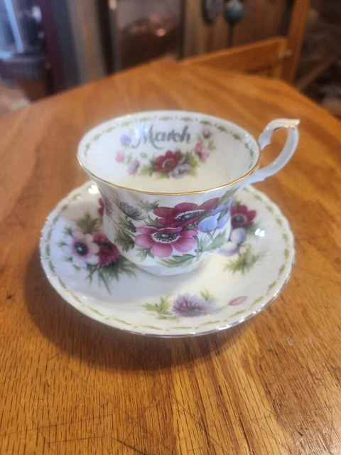 Vintage Royal Albert bone china 'March' Flowers of the Month cup & saucer set