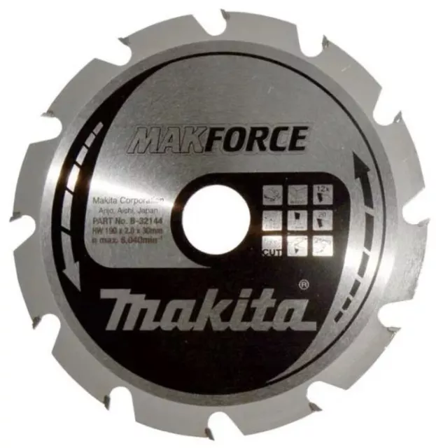 Makita TCT Kreissägeblatt Mak-Force 190 x 30 mm Holz Sägeblatt 12 Zähne B-32144