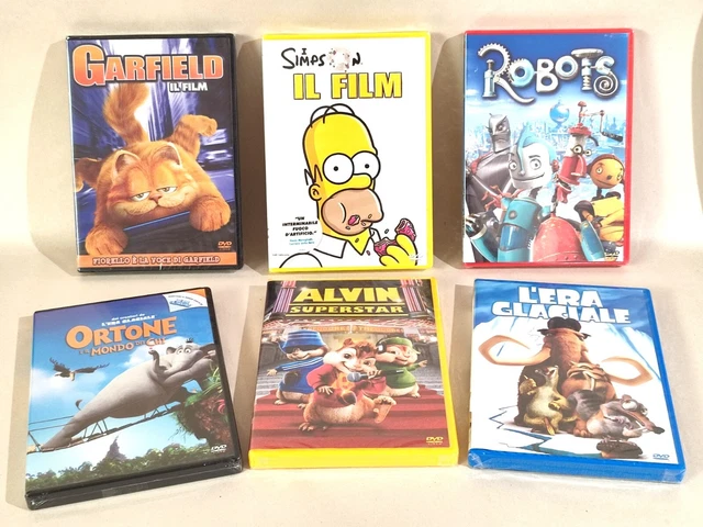 lotto 6 DVD nuovi - bambini - Simpson Ortone Era Glaciale Alvin Garfield Robots