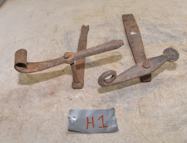 2 Antique Primitive forged latch lock hook barn shed gate door hardware lot H1