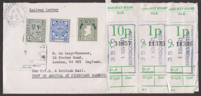 Ireland 1971 4d, 3d, 2d Used on Cover w 10p, 1p 1p CIE Enniscorthy Parcel Stamps