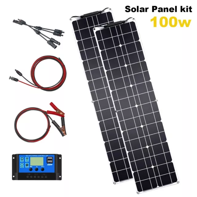 50W Flexible Solar Panel Kit 2PCS 12V 100W Monocrystalline Panel Solar System