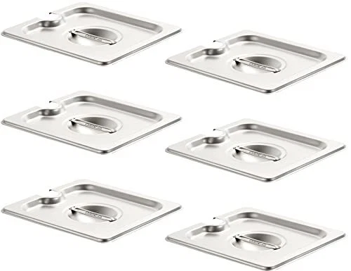 6-Pack 1/6 Size Slotted Steam Table Pan Cover Lid with Handle NSF Hotel Pan C...