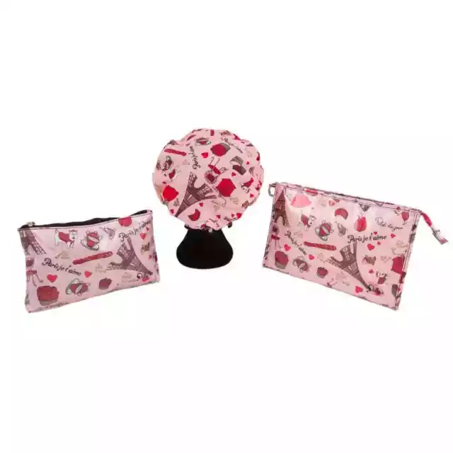 Dilly's Collections Gift Pack Shower Cap and Cosmetic Bag Paris Design