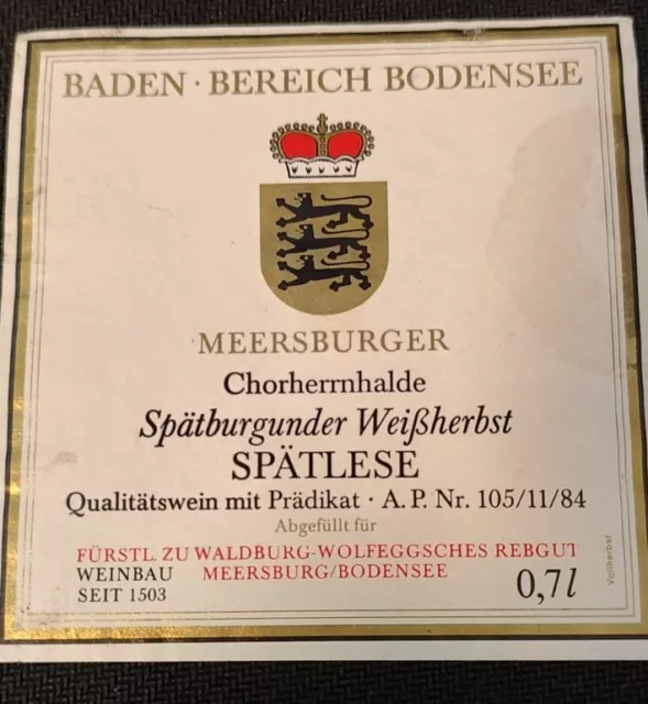 Weinetikett wine label étiquette vin ,1984 Spätlese  . Sehr Gut