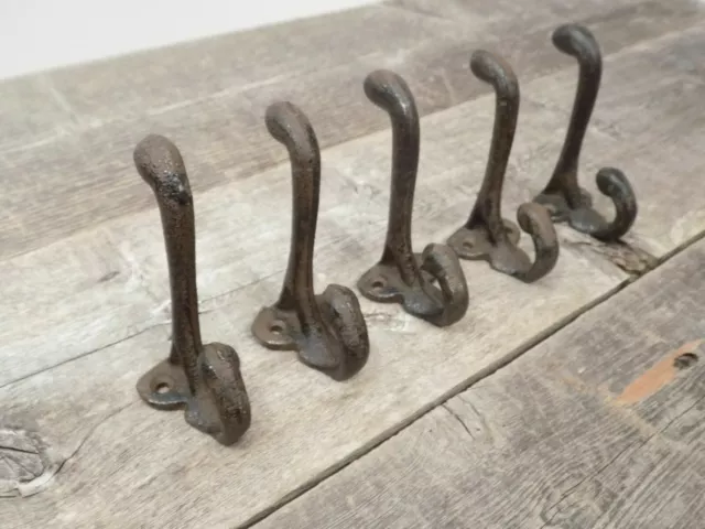 5 Rustic Coat Hooks Cast Iron Acorn 3 1/4" Long Hook Hat Wall School Towel