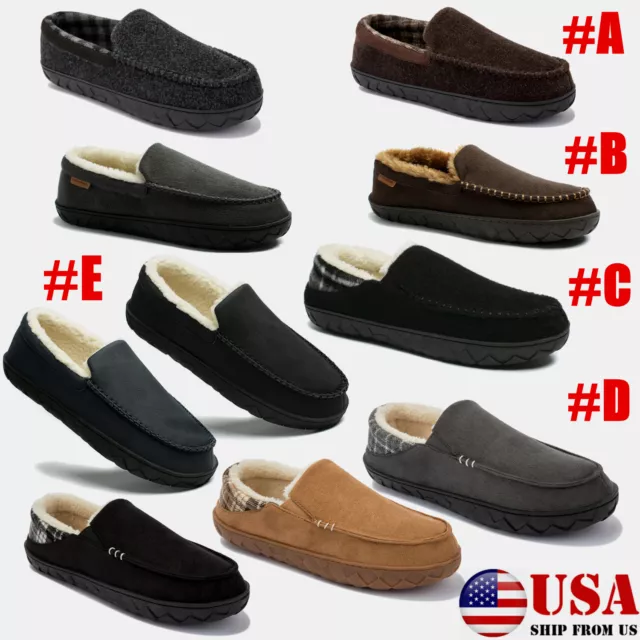 Mens Moccasin Slippers with Memory Foam Closed Back Shoes Indoor Outdoor Shoes