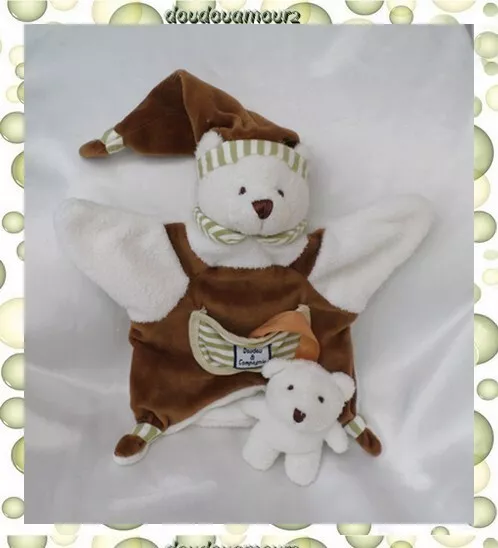 Doudou Plat Marionnette Ours  Blanc Marron Avec Bébé Doudou Et Compagnie