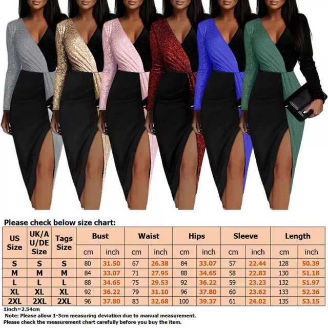 Womens Long Dress Two-Tone Sequin Elegant Sleeve Ladies Midi Dresses Evening 2