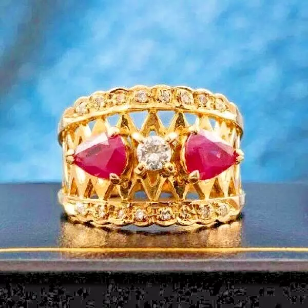 Fabulous Ruby & Diamond 18ct Yellow Gold Ring - Size O 1/2 -7.5  Weight 8.6gm 3