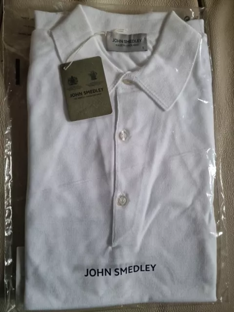 John Smedley Adrian Mens White 100% Cotton Polo Shirt Size Small Bnwt Rrp £180