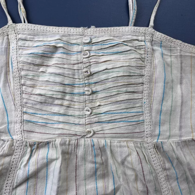Billabong Top Womens Medium, Strappy Flare Short Striped Embroider Hems Cotton 2