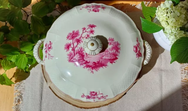 Antique French Limoges Bernardaud Footed Tureen with Lid 'VINCENNES Pink' (RARE)