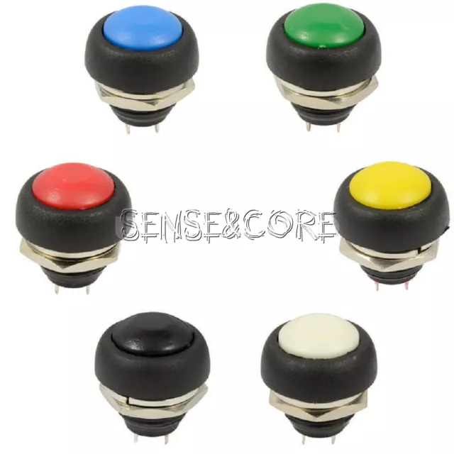 2/5 pièces 6 couleurs 12 mm mini interrupteur rond étanche bouton poussoir momentané marche/arrêt