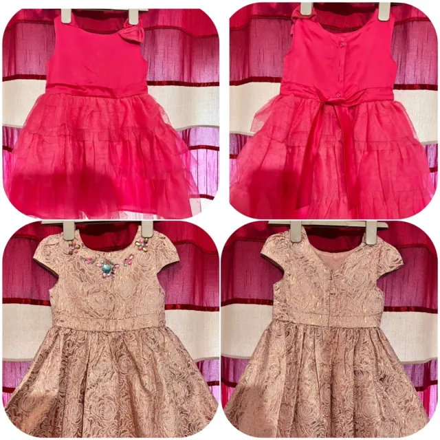 Girls Party Dresses By Primark 2-3 Years - Coral/ Pink, Metalic / Rose Pink