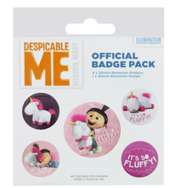 Pack 5 Badges Its So Fluffy Unicorn Set Button Pin Film Despicable Me Minions