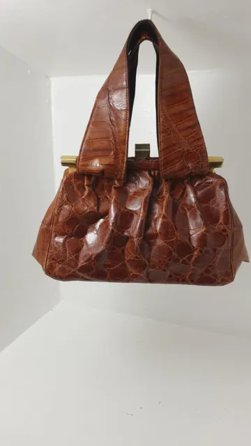 Stunning Vintage 1940s Crocodile Handbag Soft Bodied Perfect Super Design 2