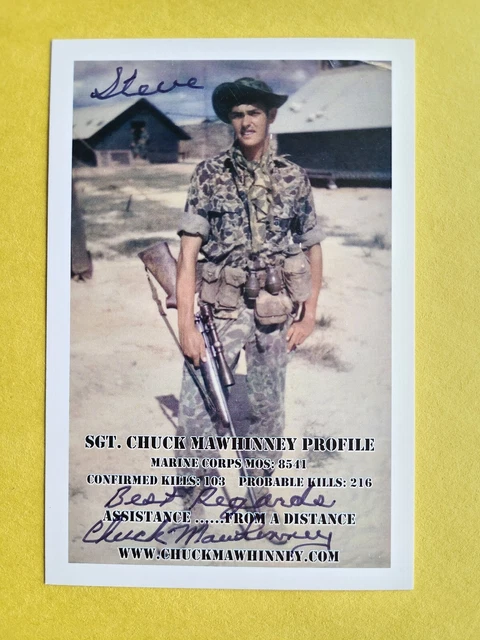 Charles Mawhinney Vietnam USMC Sniper 103 Kills Signed 4x6 photo   Steve