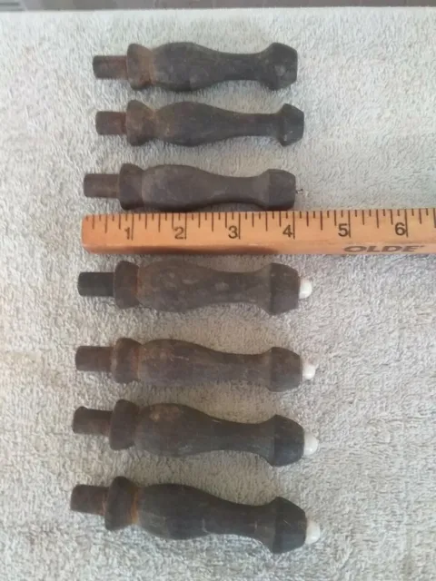 Vintage Lot of 7 Drawer Pull Knobs Wooden Pulls Wood Cabinet Cupboard