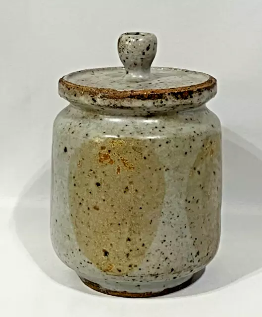 Art Studio Pottery Jar with Lid, Speckled Glaze, Signed Grossnickle, Vintage